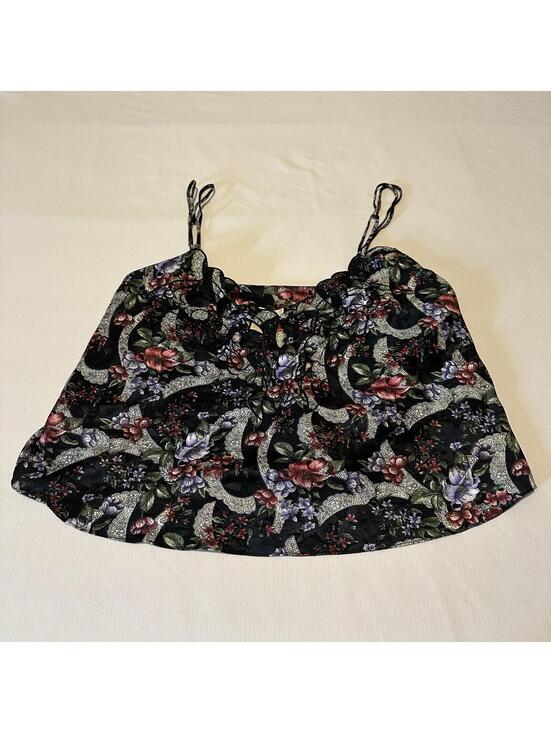 Victoria's Secret Other - Vintage Victoria’s Secret Black Floral Pajama Lingerie Cropped Cami Top Sz Large